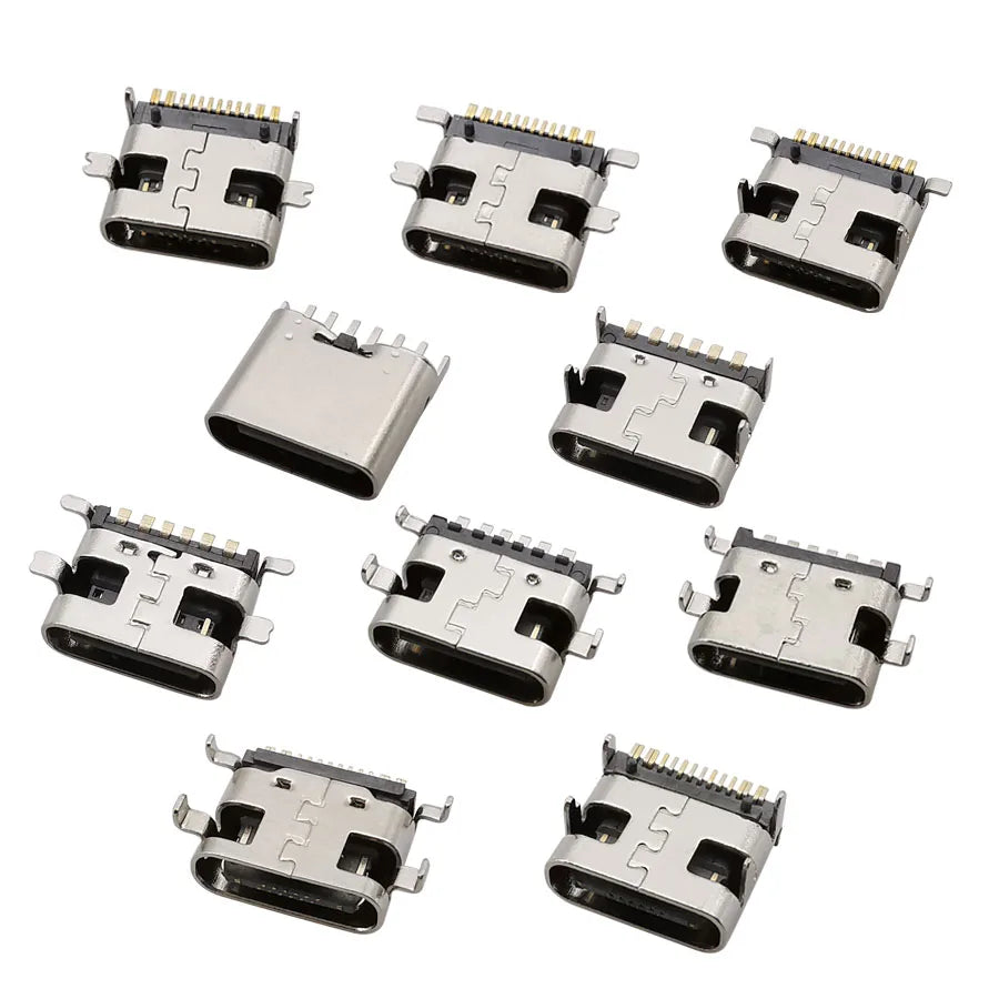 100Pcs USB Type C Female Socket 6/16 Pin Connector Soldering SMD SMT PCB Mount DIY Repair USB Type-C Socket Adapter
