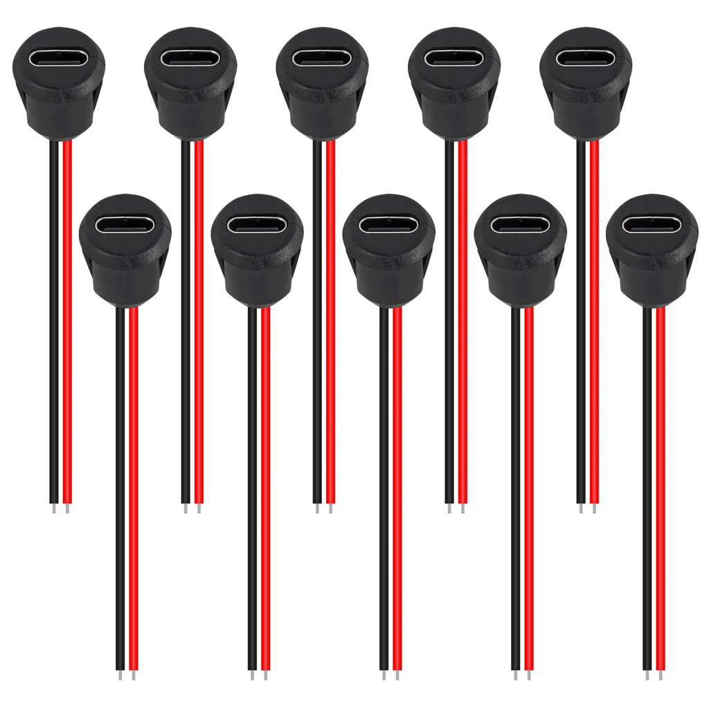 5PCS Type-C Female 2 Pin Type-C Female Socket Connector Waterproof Jack Female Charging Port 3A USB-C Charger Plug Socket