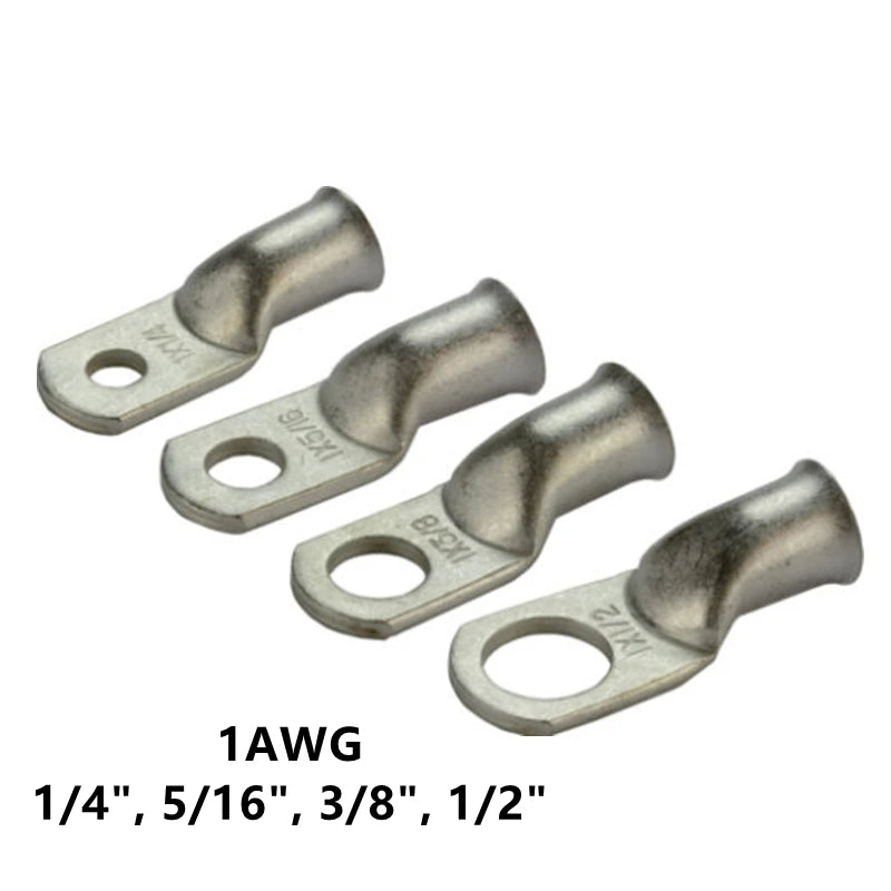 5PCS Copper Ring Uninsulated Terminals Lug Bare Battery Welding Cable Wire Connectors Heat Shrink Tubing Kit 0-8AWG