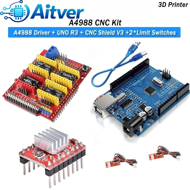 A4988 DRV8825 TMC2209 TMC2209 V20 Driver Kit with UNO R3 and CNC Shield V3 for CNC Machine and 3D Printer Optional Limit Switch