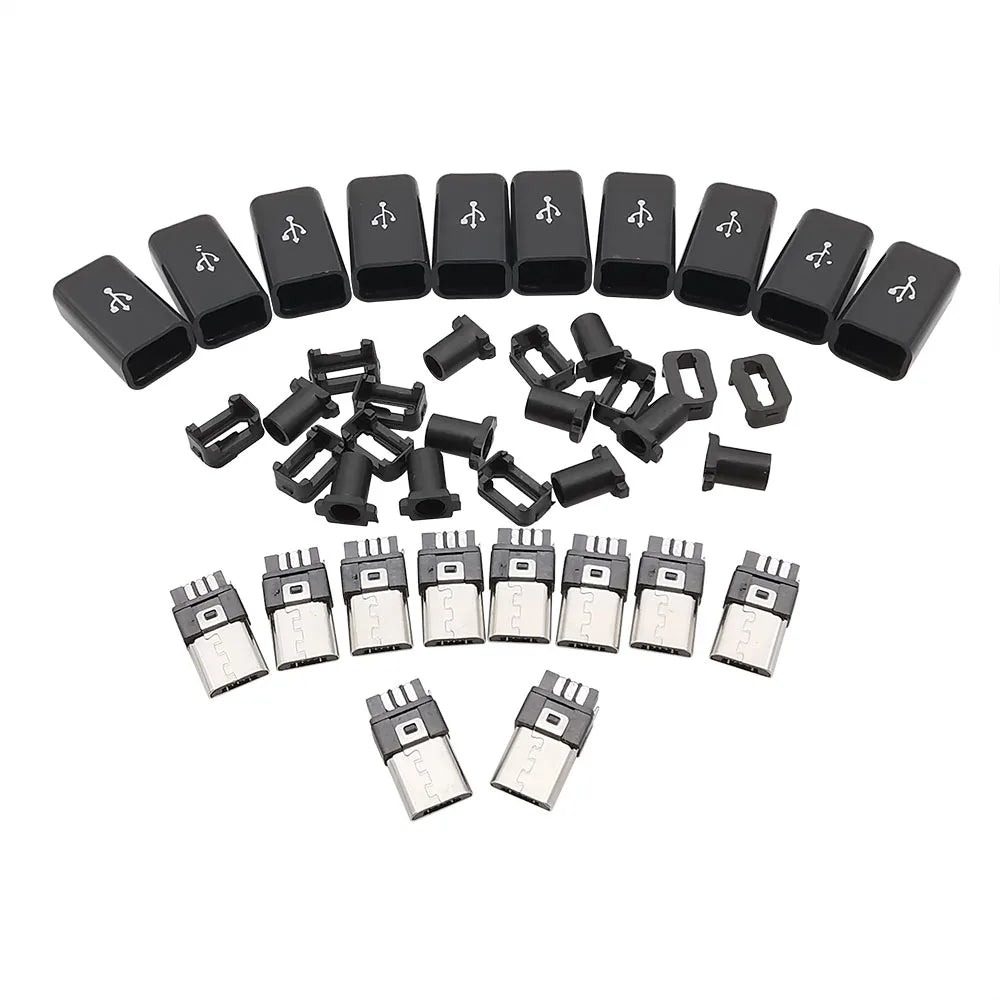 10Pcs 6mm Micro USB Connector 4 in 1 Micro USB Welding Type Male 5Pin Plug DIY Tail Charging Socket Connector With Plastic Cover