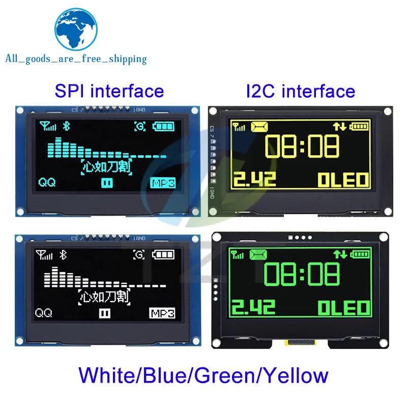2.42 inch 2.42" OLED Display Module 128x64 LCD HD Screen Module SSD1309 7 Pin SPI/IIC I2C Serial Interface for Arduino UNO R3