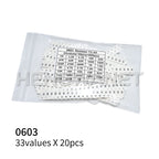 660pcs=33valuesX 20pcs 1% 100% Brand New and High Quality 1206 0603 0402 0805 0201 SMD Resistor Sample Assorted Kit