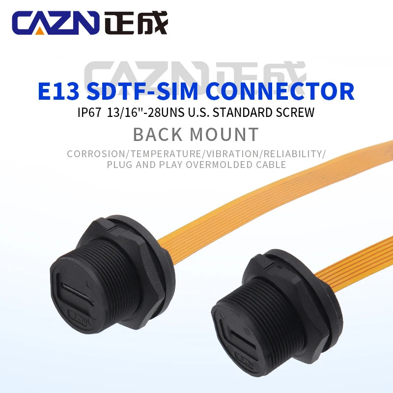 Waterproof Connector SIM Card Threaded Back Mounted Female Solder Socket With 20cm FPC Cable