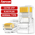 AMPCOM RJ45 Connector 50U Gold Plated CAT7 CAT6 CAT5E Pass through Modular Plug 8P8C Crimp End for Solid Wire Stanrded Ethernet