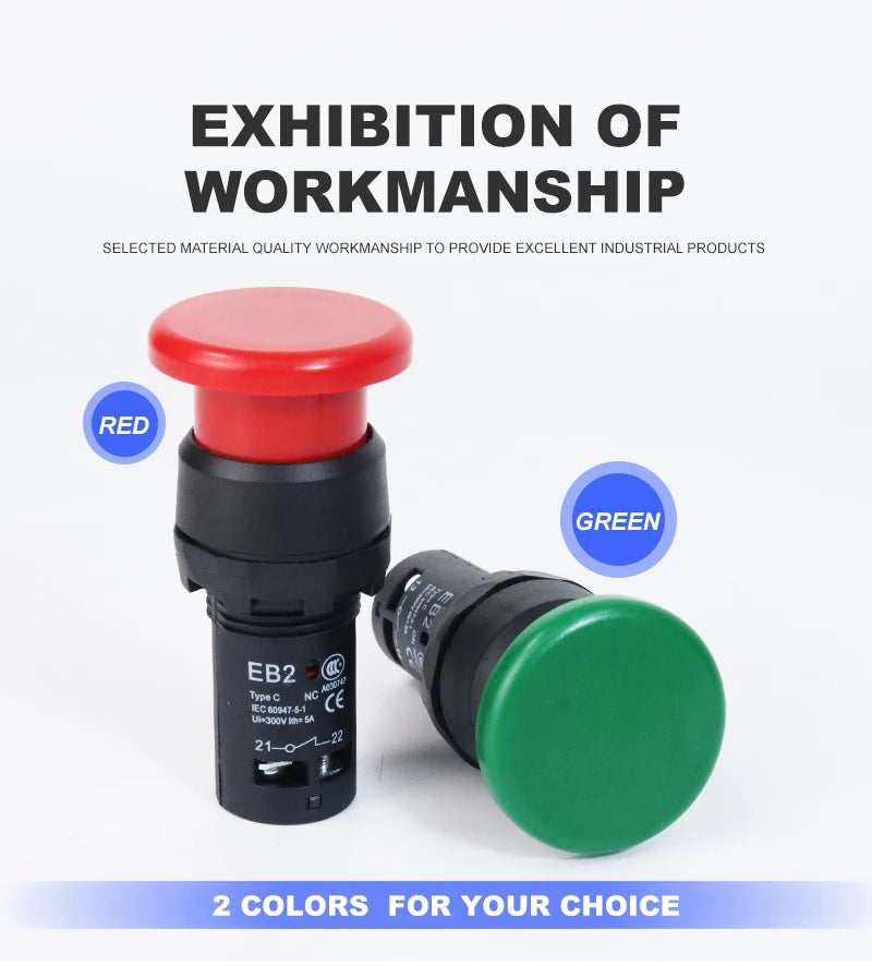 EB2 Big Red Green Push Button Switch On Off Latching Momentary Switch Large Mushroom Head Enter Button without Fixation 5A