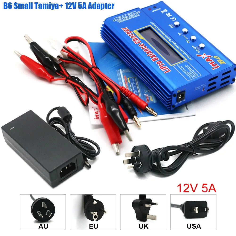 IMAX B6 80W B6 Charger Balance Charger Digital LCD Screen Lion LiFe Nimh Nicd PB Lipo Battery Discharger AC Power 12V 5A Adapter