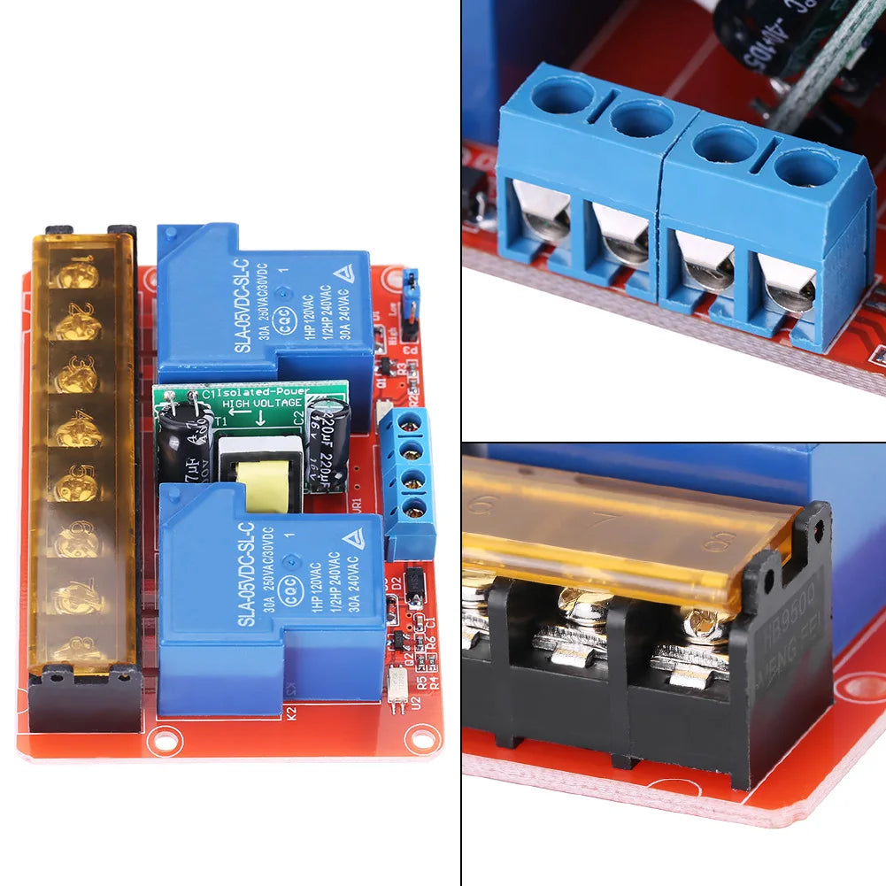 AC100V-250V 30A High Power 2-Channel Relay DC5V High low Level Trigger Switch Module
