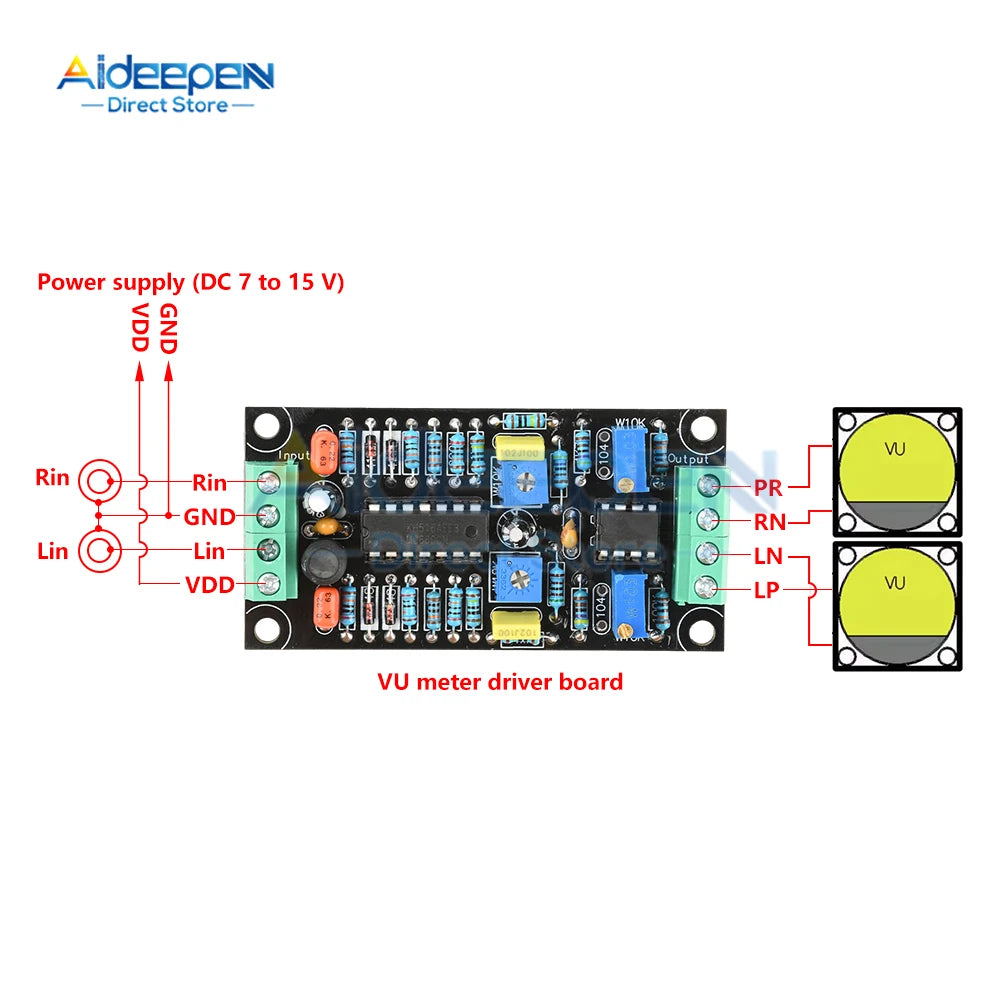 DC Single Supply 7-15V Dual-Channel Analog VU Meter Driver Board LMC660+LM358 Chip for Audio Tube Amplifiers Low Noise