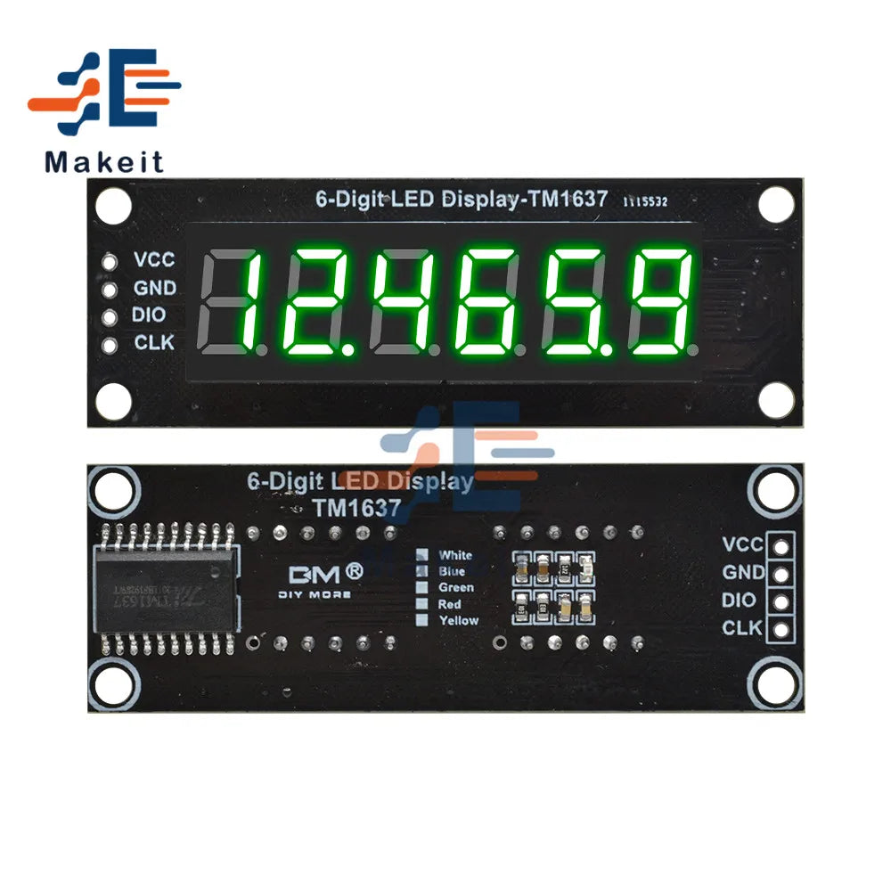 0.36 Inch 4 Bits 6-Digit LED Digital Display Tube Module 5V 7 Segments TM1637 0.36" Anode Tube Decimal Display Module FIve Color