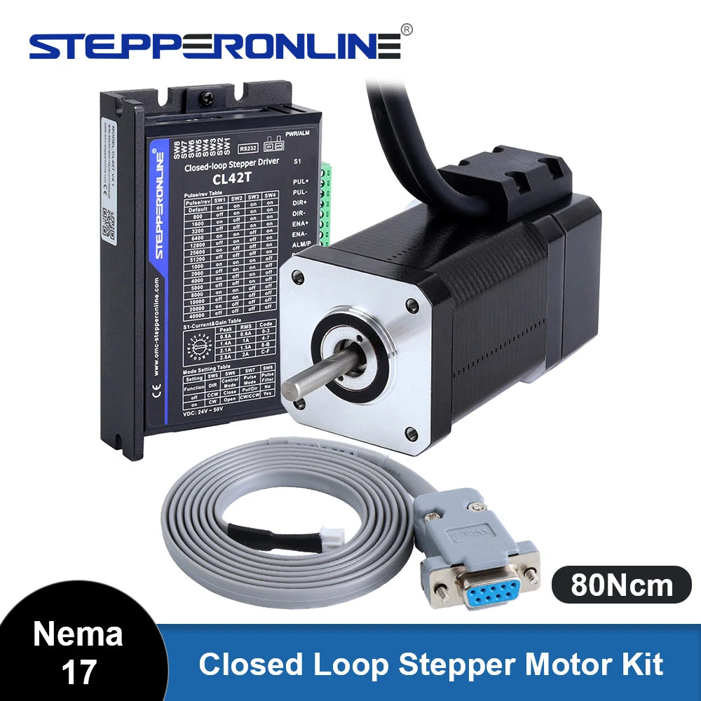 STEPPERONLINE Nema 17 Closed Loop Stepper Motor Kit 0.8Nm Nema17 Stepper Motor and Servo Driver CNC Kits