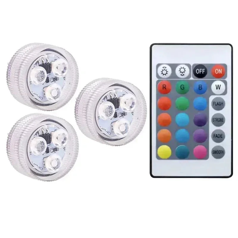 Submersible LED Lights Waterproof Underwater RGB with Remote Control Colour-Changing Light, Battery-Operated Flameless Lamps