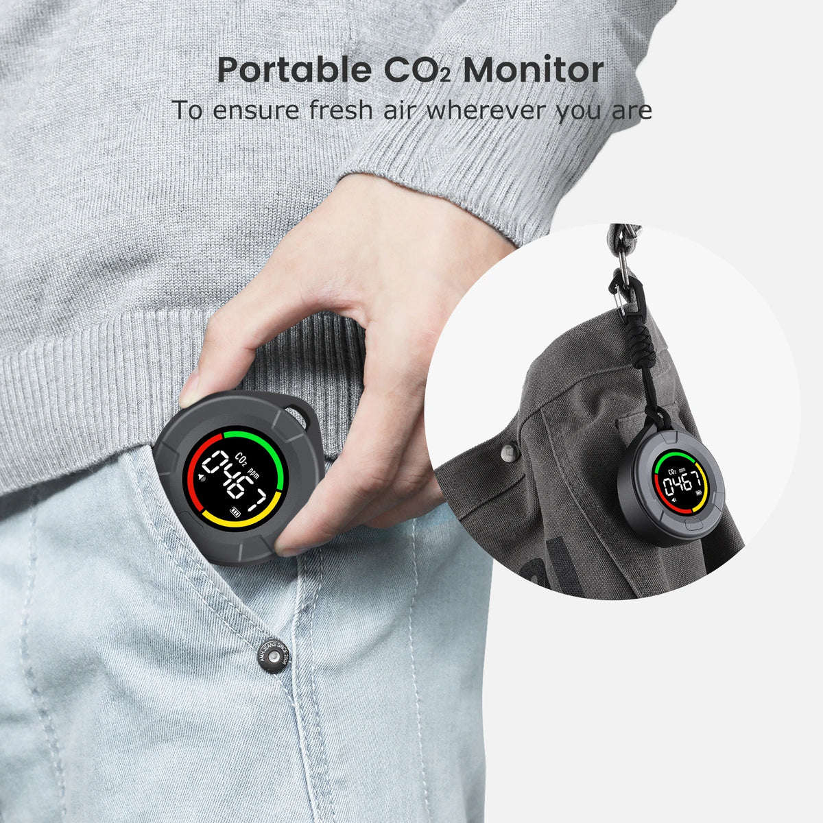 INKBIRD Portable CO2 Detector, Mini Indoor CO2 Monitor, NDIR Sensor with Full Color LCD Auto Calibration, for Home Office Travel