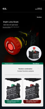 Mushroom Emergency Stop Button on off Switch with Light Emergency Stop Power Control Electrical Starter Switch 220V 10A NC 22mm