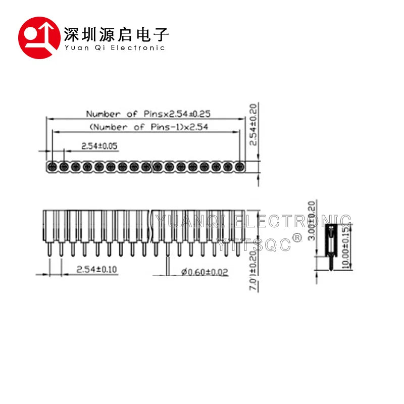 2.54mm PH7 Extra Plastic Height 2/3/4/5/6/7/8/9/-40P Round Dual Single Row PCB IC Crystal Transistor Socket Hole Female Header