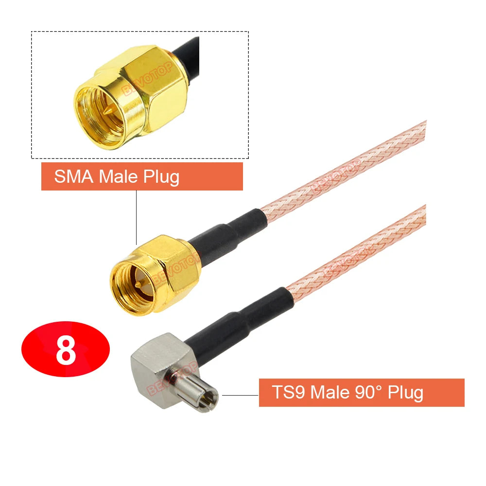 2PCS/LOT RP-SMA / SMA to TS9 Male / Female Connector RG316 Cable SMA to TS9 Extension Pigtail for Huawei 3G Modem Router