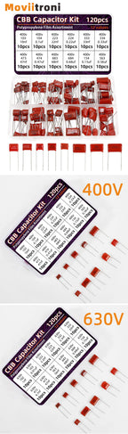 120pcs CBB Capacitor Assortment Kit Metallized Polypropylene Film Capacitors