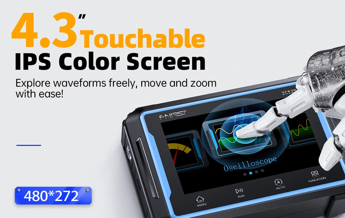 FNIRSI 2C53P 3 in 1 Digital Handled Oscilloscope Multimeter Signal Generator Touch Screen 2 Channel 50MHZ 250Ms/S 19999 Counts