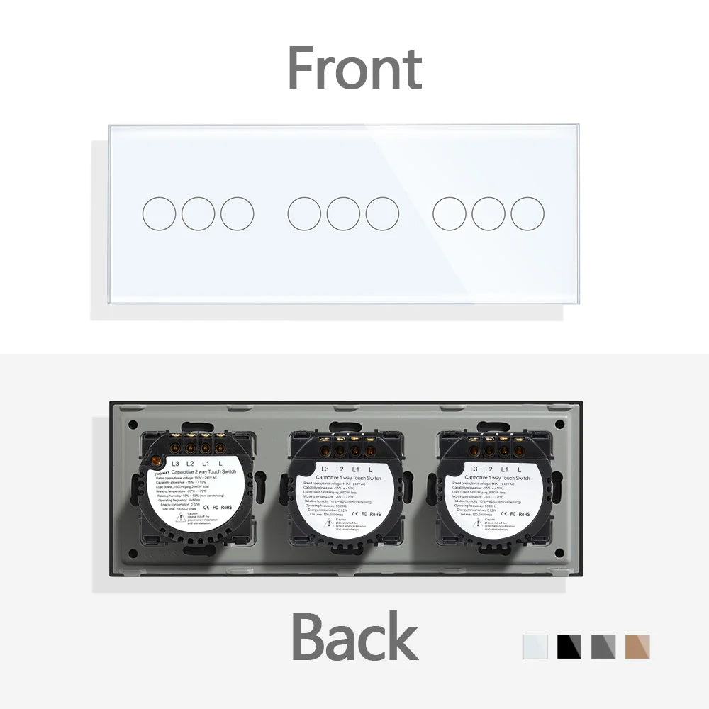 TAWOIA EU Triple 1/2/3/4 Gang 1/2 Way Wall Touch Light Switch 228mm Waterproof Backlight Sensor On/Off Switches