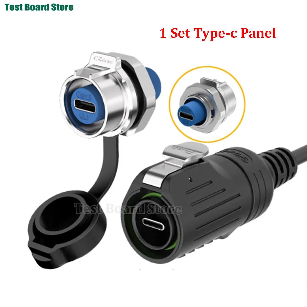 EW-LP16 Type-C USB 3.1 Female Socket Rear Nut Locking Jack Panel Mount Connector Waterproof Fast Charging Data Wire Cable 5A