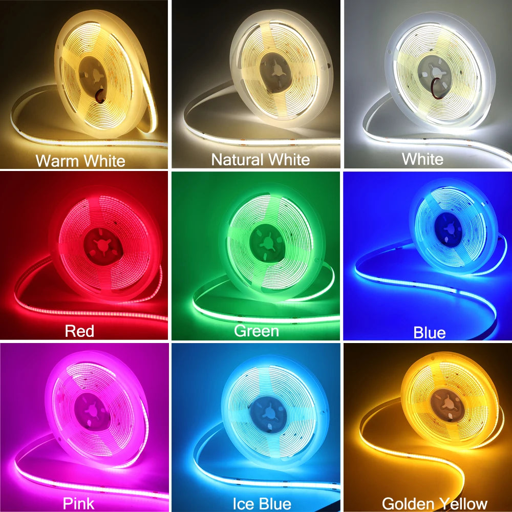 5V USB COB Led Strip Light 320 Leds/M White/Red/Green/Blue/Ice Blue/Pink PCB 3MM 5MM 8MM Flexible Ribbon Night Lamp TV Backlight