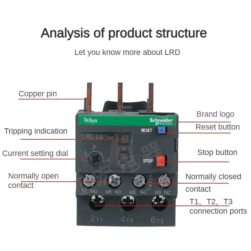 Schneider Thermal Overload Relay LRD12C LRD16C LRD21C LRD32C Relay Three-Pole Thermal Magnetic Trip 10A LC1D Overload Protection