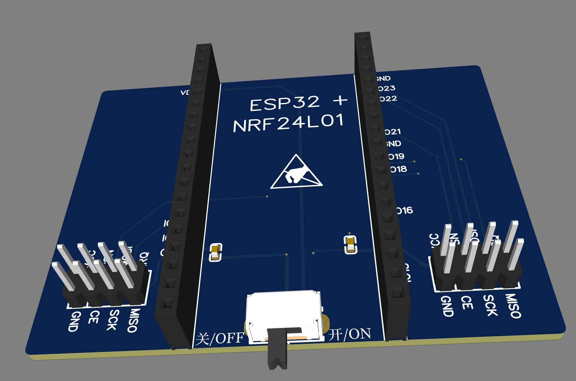 The NRF24L01 adapter board is mainly designed to match the ESP32 development board ESP32 DevKitC  standard 25.4mm width