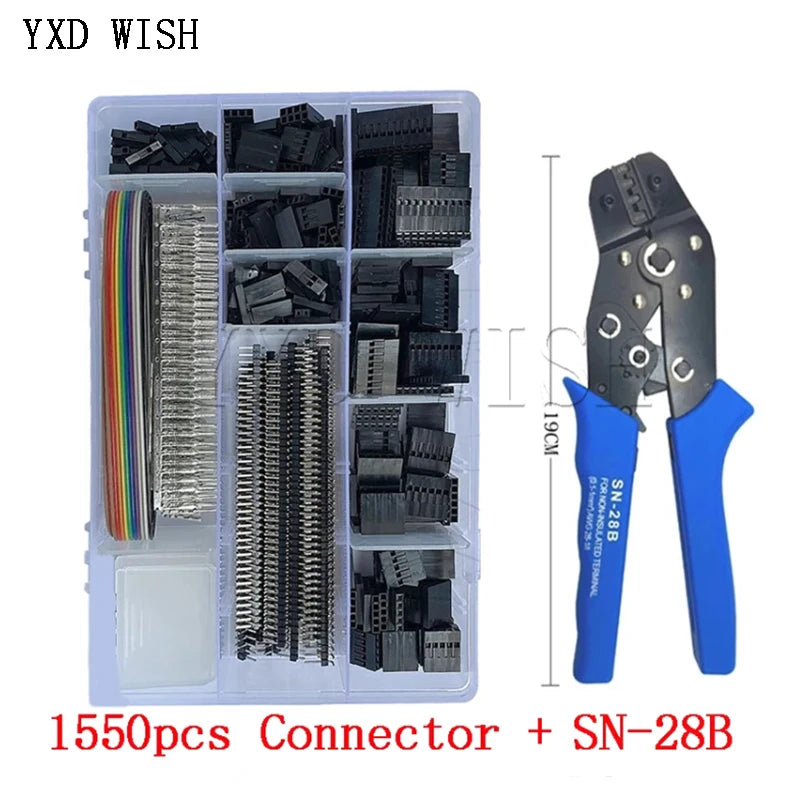 SN-28B Crimping Tool Kit With 1550PCS 2.54mm Dupont Connectors and Crimp Pins 2.54mm JST-XH Connectors DIY Sets
