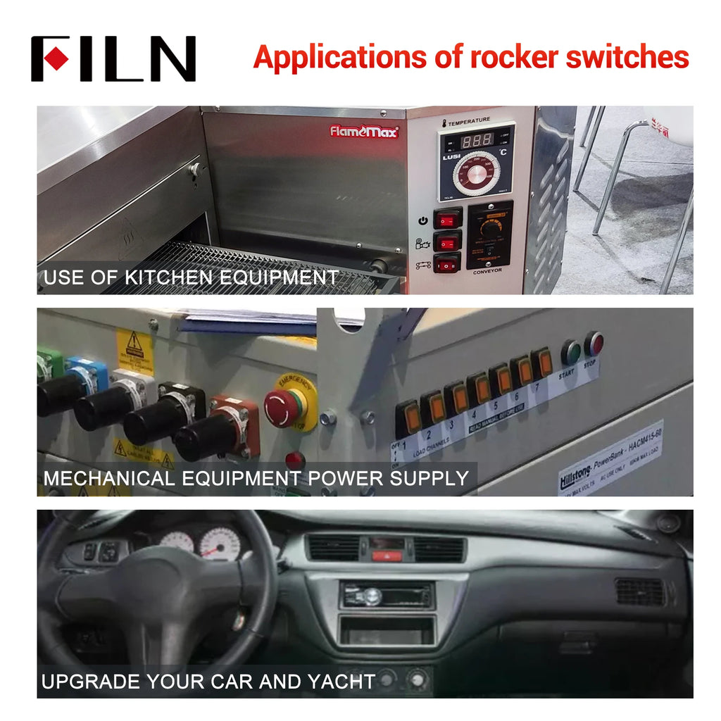 FILN 30A Heavy Duty Waterproof Rocker Switch 4 Pins IP67 12V 24V 110V 220V Ideal for Boat Marine Car Accessories Toggle Switches