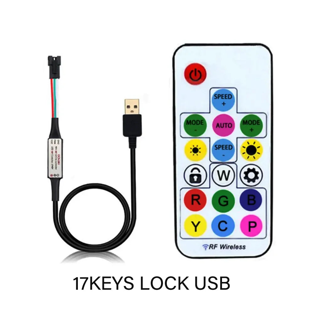 WS2811 WS2812B WS2813 WS2815 LED Pixels Strip Light Controller 3/4PIN USB/DC RF 14/17/21Keys LED Tape Remote Controller DC5-24V