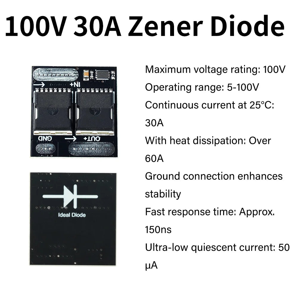 Ideal Diode Module 100V/30A 60V/10A Anti-Backflow Mini Rectifier Board Anti-reverse Ultra-Low Power Industrial Power Protection