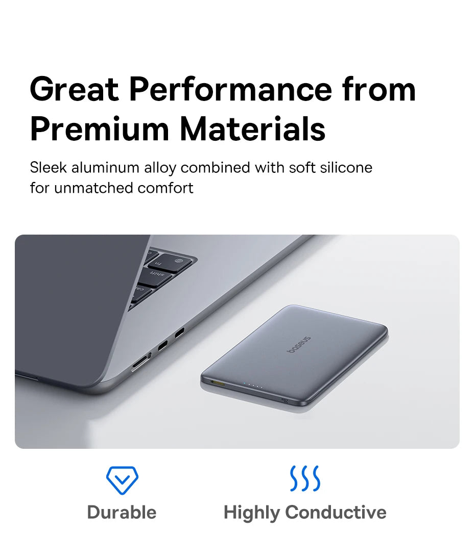 Baseus 5000mAh Magnetic Power Bank 15W Wireless 20W Wired Charging Thin Card-Sized Slim Portable Powerbank for iPhone 17 Samsung