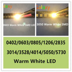 SMD 0402 0603 0805 2835 3528 1206 5050 5730 3014 4014 Diodo white/warm white light emitting diode SMD super bright LED 3V 100pcs