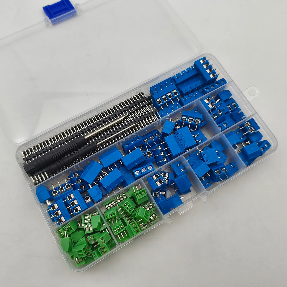 1Box KF128 KF301 PCB Screw Terminal Block Connector Kit 2.54mm 5mm Pitch 2Pin 3Pin 4Pin with Pin Header Screwdriver