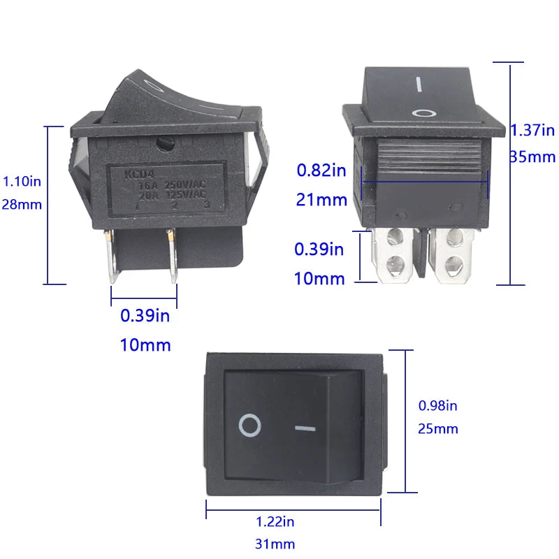 【5-1PCS】Rocker Switch DPST 40A 12V DC 4 Pin 2 Position Switch ON Off Toggle Switch 30A 250V AC 120V T125 KCD2 KCD4 Rocker Swit