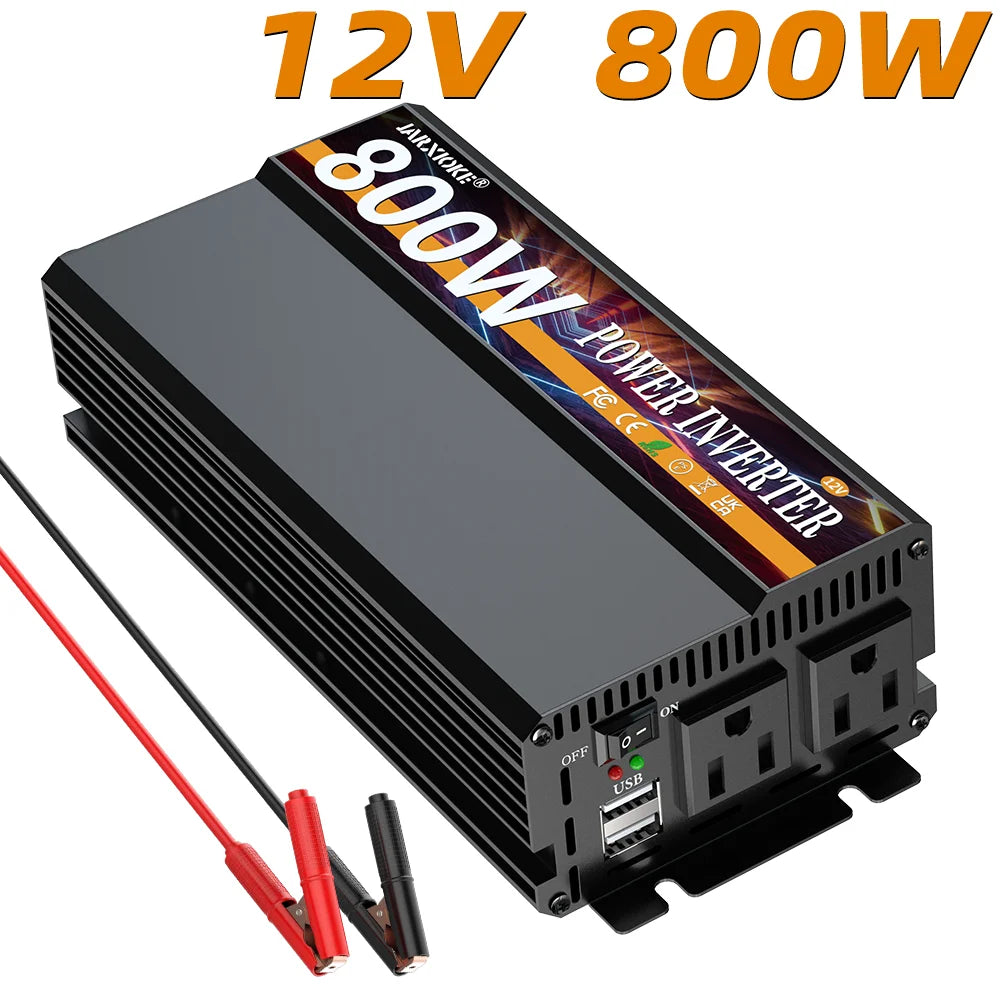 800W Rated Power Inverter 2000W Peak DC 12V To AC 110V-130V with USB High Performance and Portable Power Inverter with Multiple Device Charging for Car RV Boat Adapter for Phone
