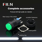FILN 16mm 5-Unit LED Push Button Switch Momentary Latching Plastic Button 5pins Red Green Blue 12V 24V 220V Industrial Equipment