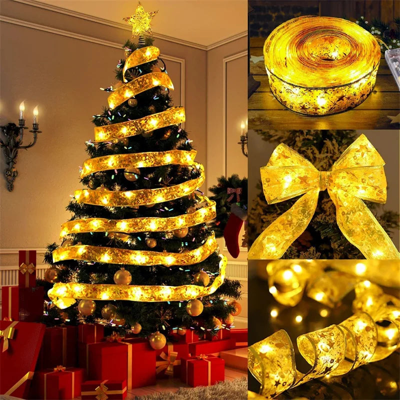 2026 Christmas Ribbon Fairy Light String 1-10m Merry Christmas Decorations Home Xmas Holiday Navidad New Year 2025