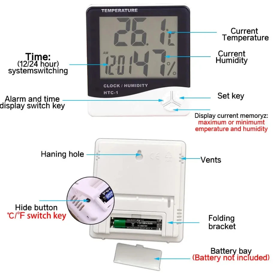 Indoor LCD Digital Thermometer Hygrometer - Electronic Temperature & Humidity Meter Sensor Gauge Weather Station for Home