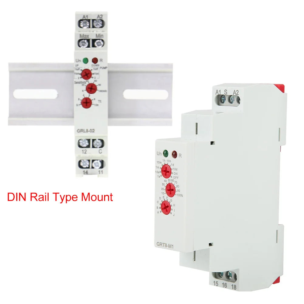 2Pcs GRT8-M1 Multifunctional Delay Time Relay with 10 Functions DIN Rail Mount AC/ 12V~240V Multifunctional Delay Time Relay