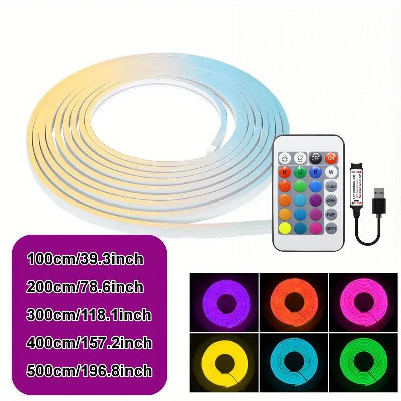 1 Roll of Low-Voltage 5V Flexible Rgb Color-Changing Neon Led Light Strip, USB Interface, with 24-Key Multi-Function Controller, Can Switch Light Colors and Adjust Light Brightness, Used for Gaming, Electric Car Decora