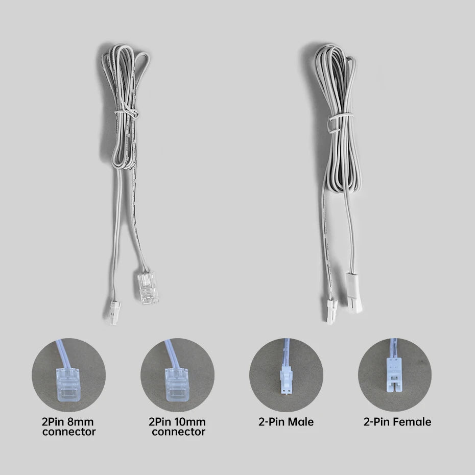 1/3/5Pcs 2m Dupont Extension Wire 2Pin 8mm 10mm Solderless Crystal Connector for Cabinet Wardrobe 2835 SMD 12V/24V LED Strip