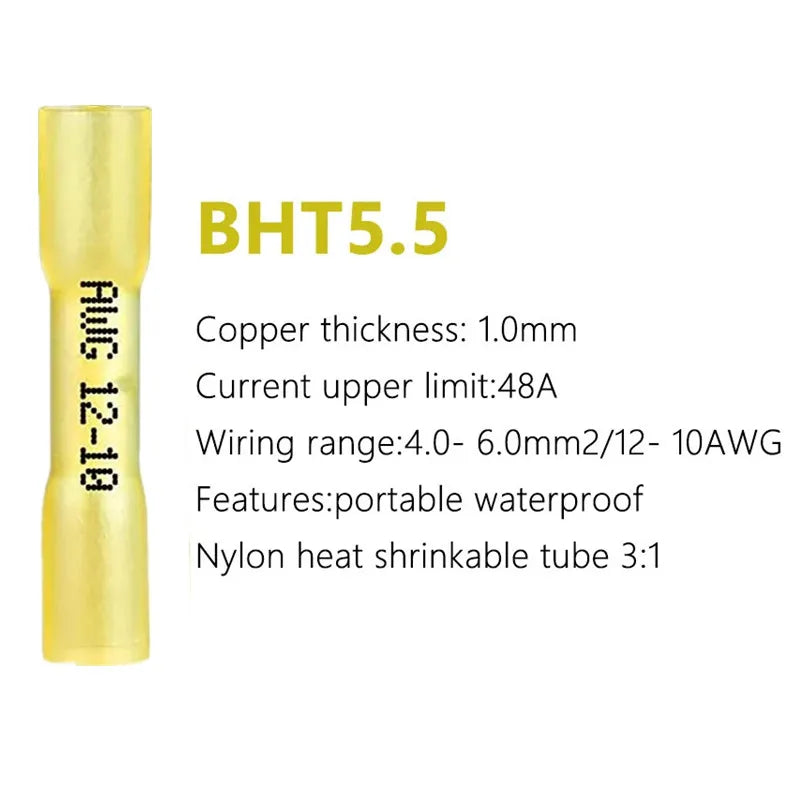10-200pcs Heat Shrink Butt Connectors AWG 24–10 Butt Splice Insulated Waterproof Electrical Automotive Wire Crimp Terminals