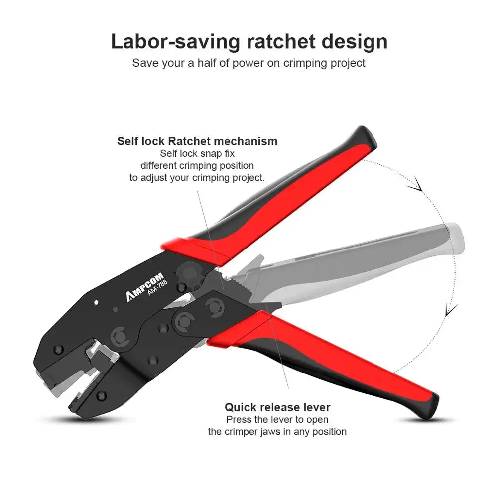 AMPCOM One-step RJ45 Ratcheting Crimper Network Tool for Cat6A, Cat7 Shielded Connector with 2pcs Replaceable Crimping Dies