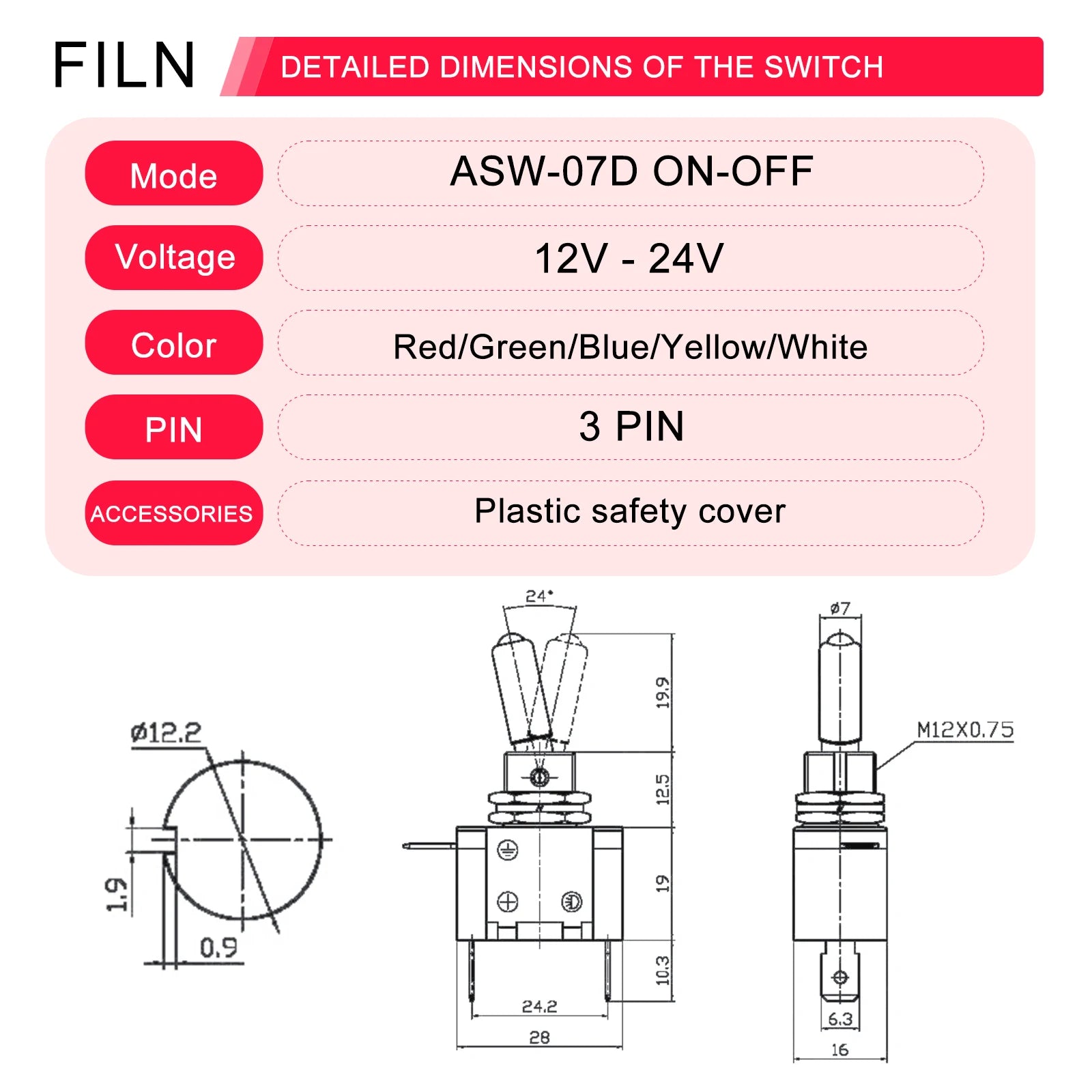 12V20A Light Toggle Truck Trailer Accessories LED Light Ignitions Boost Marine Boat Racing Car Switch SPST Toggle Rocker Switch