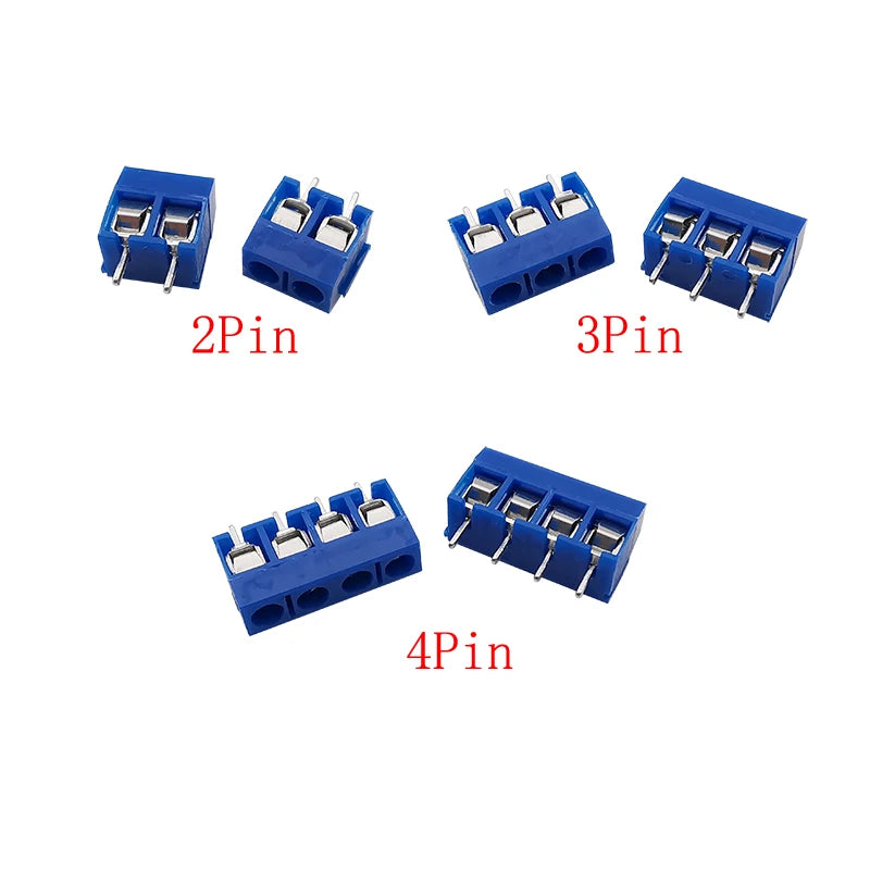 50Pcs/box KF301 2P 3P 4 Pin Pitch 5.0mm PCB Terminal Block Connector Straight Pin Screw Terminal Blocks Connector Kit Blue