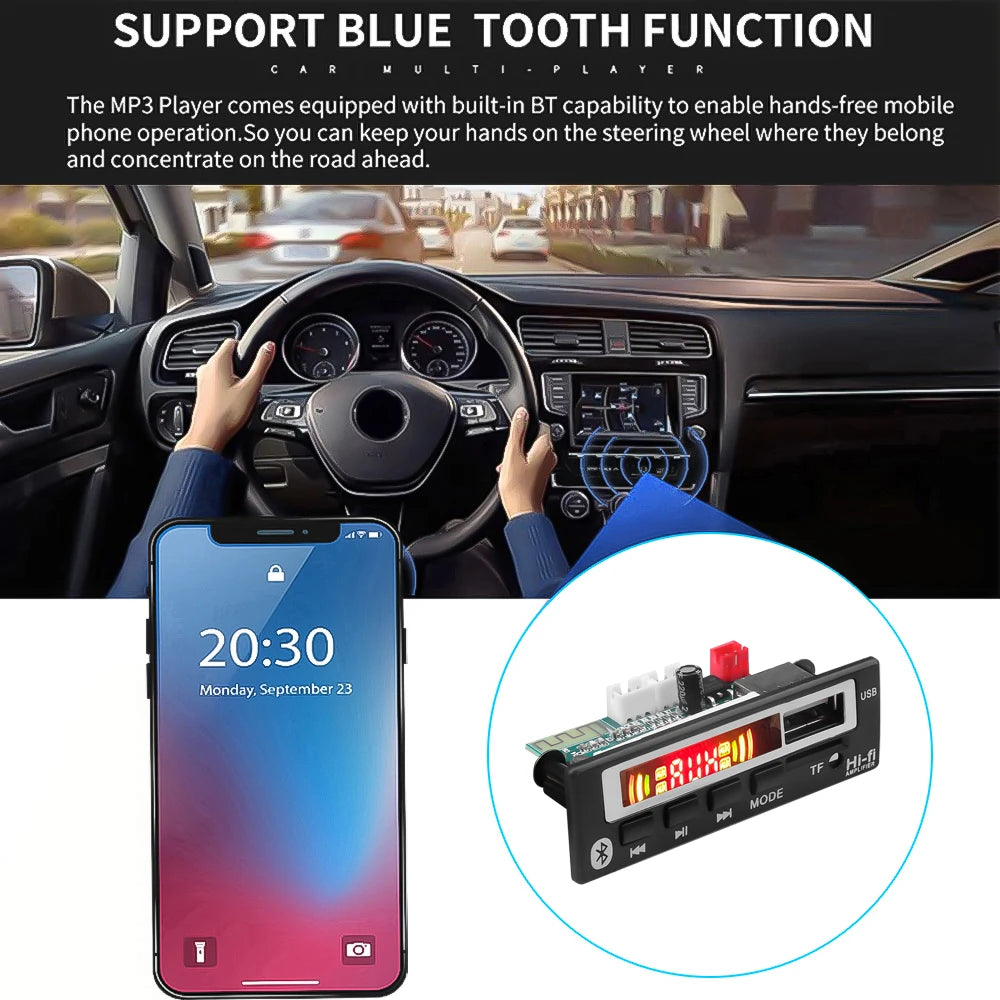 Bluetooth 5.0 WMA MP3 Decoder Board Wireless Car Radio Module Support USB TF FM Music Player with Color Screen Car Accessories