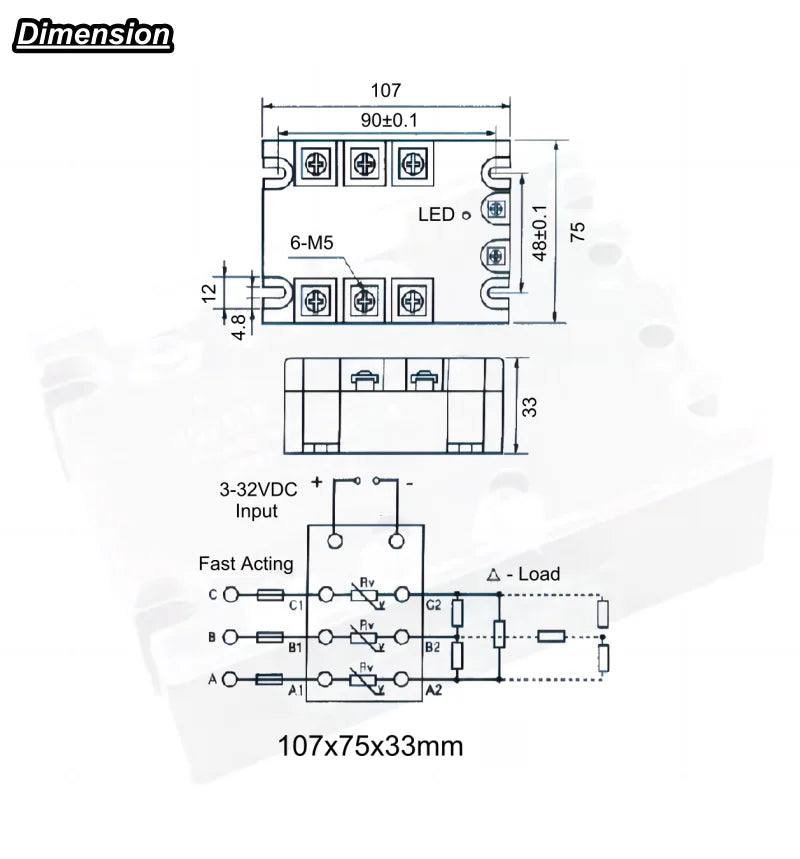Three Phase Solid State Relay  DC Control AC 380V 3f SSR 40DA 10DA 25DA 80DA 100DA Module 3-32VDC Input 24-480VAC Load
