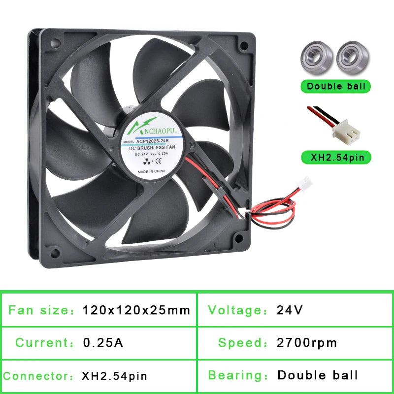 ACP12025 12cm 120mm Fan 120x120x25mm DC5V 12V 24V 2Pin Cooling Fan Suitable for Chassis Power Inverter