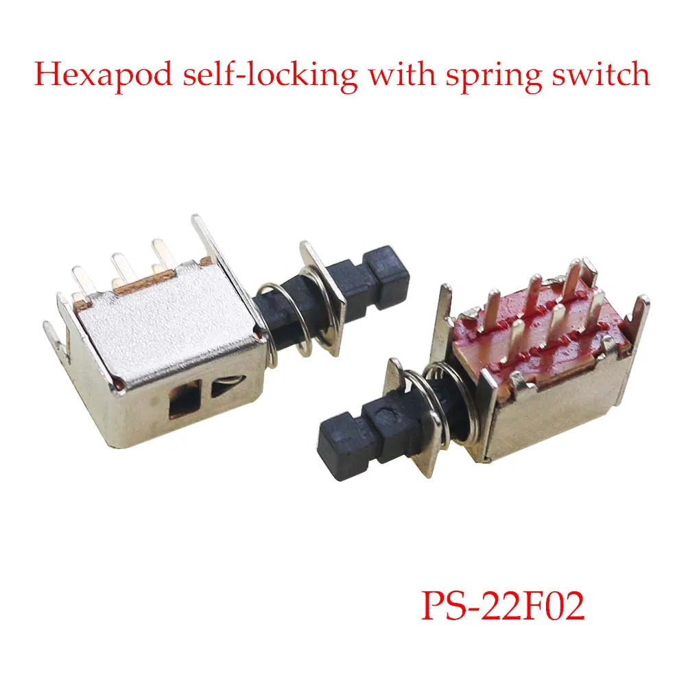 PS-22F03 Right Angle PCB Latching Push Button Switch with Cap DPDT Double Pole Self/No-Locking Key Power Switches 6Pin A03
